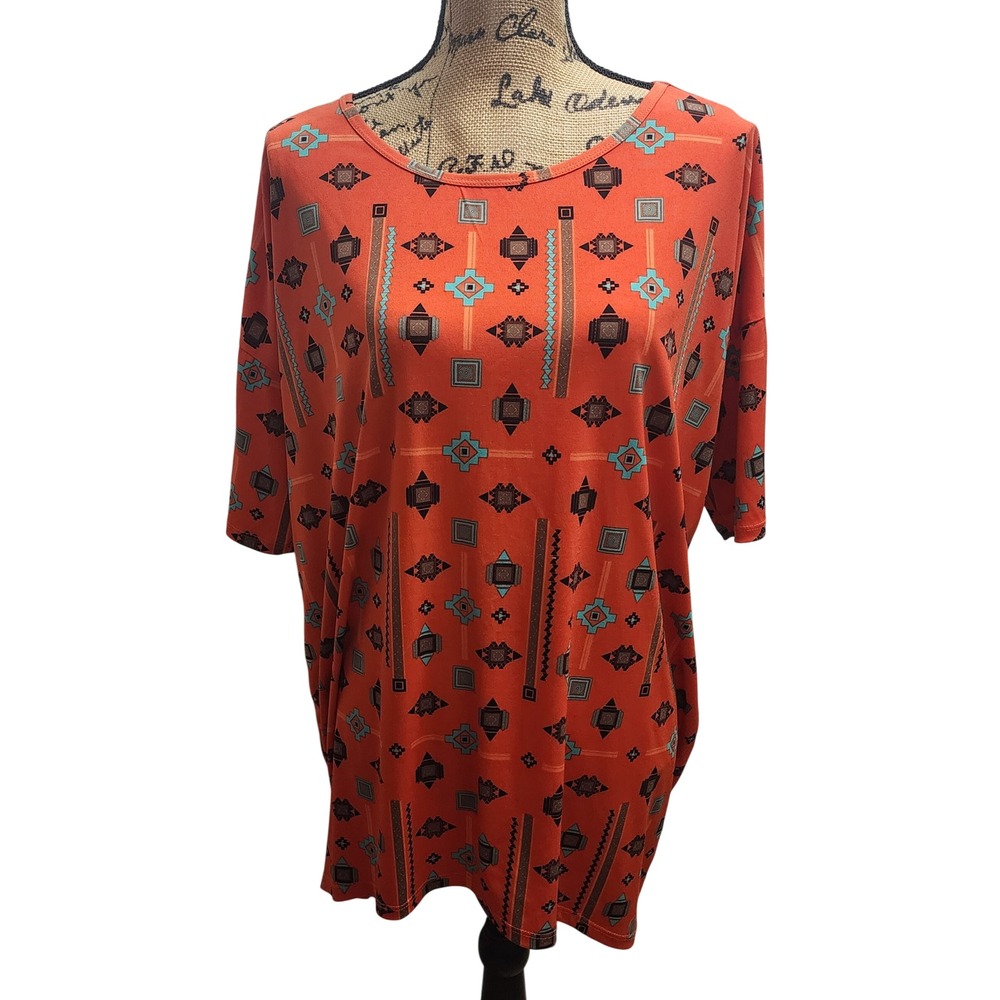 LuLaRoe Orange Geometric Print Oversized Tunic Top Womens Medium
